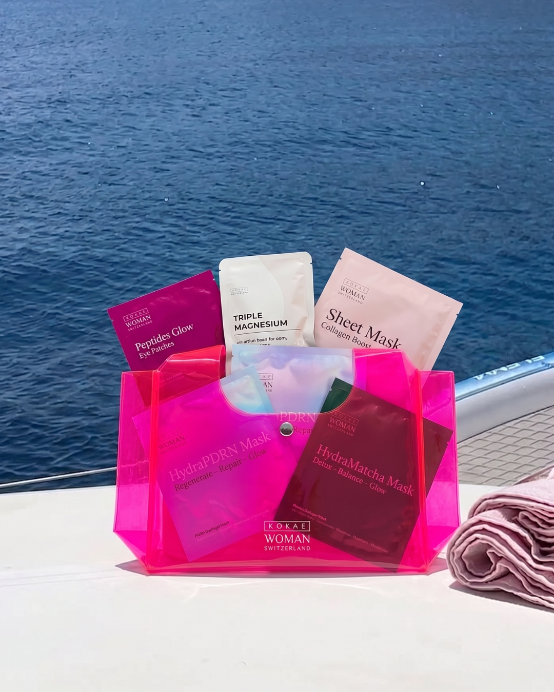 KOKAE® HydraSummer Glow Shield – Masken-Set mit Magnesium, Tasche